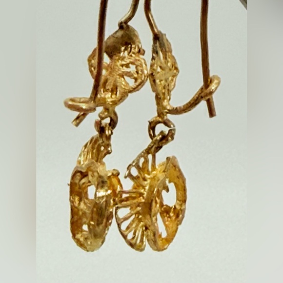 Vintage 10K Yellow Gold Floral Dangle Earrings | Yellow Stones | 2.4g - Picture 5 of 10